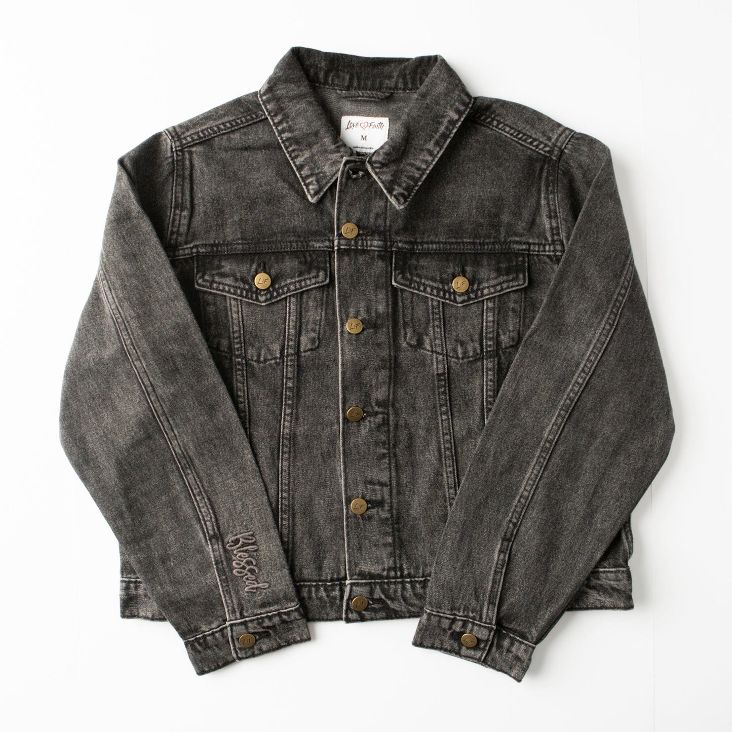 Vintage Washed Blessed Denim Jacket