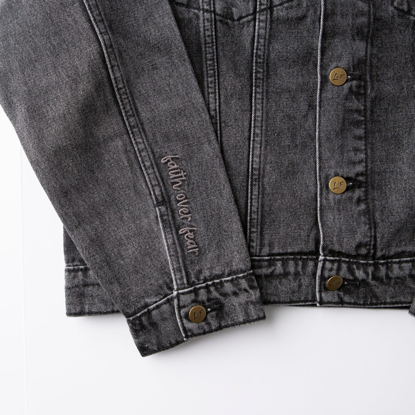 Vintage Washed Faith Over Fear Denim Jacket