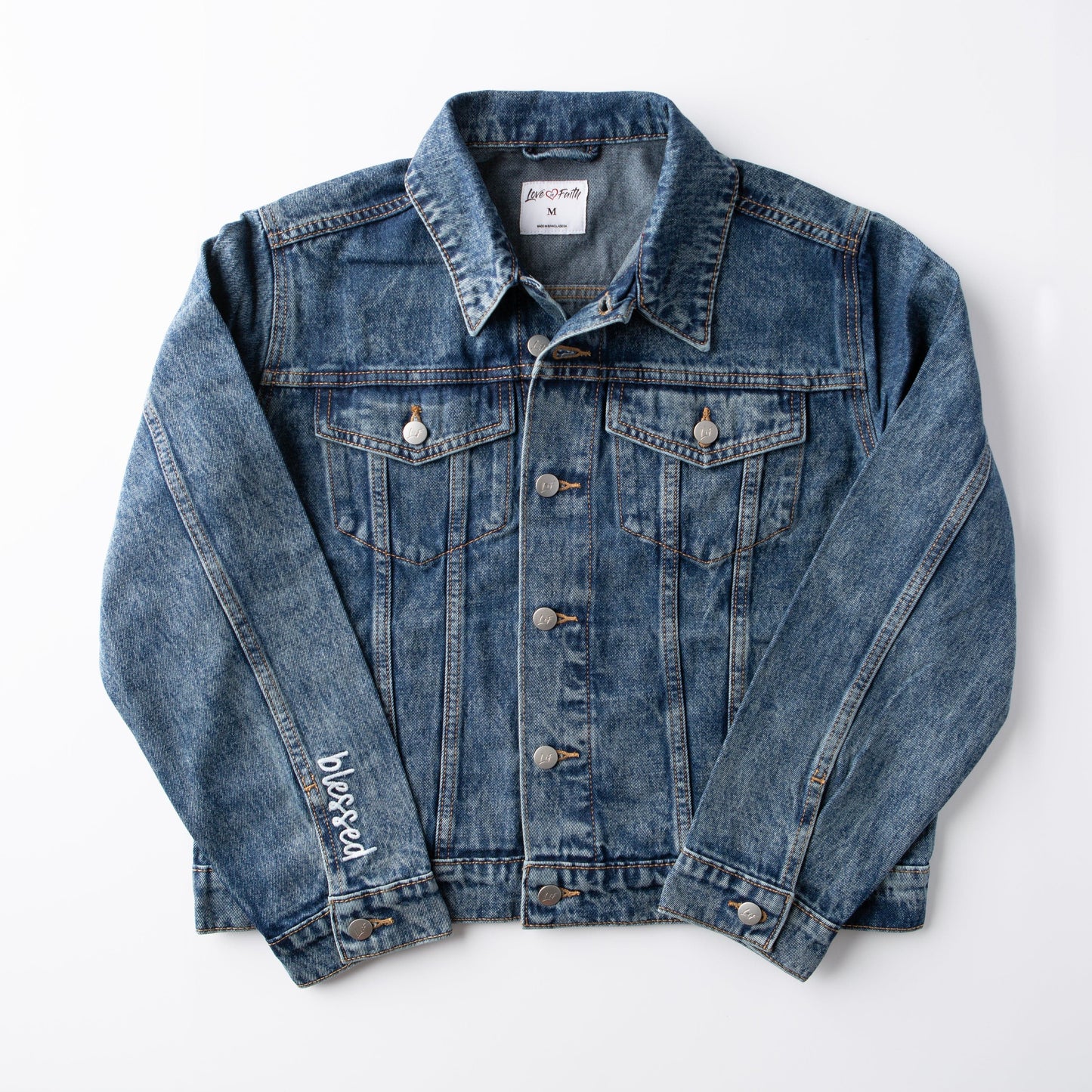 Vintage Washed Blessed Denim Jacket