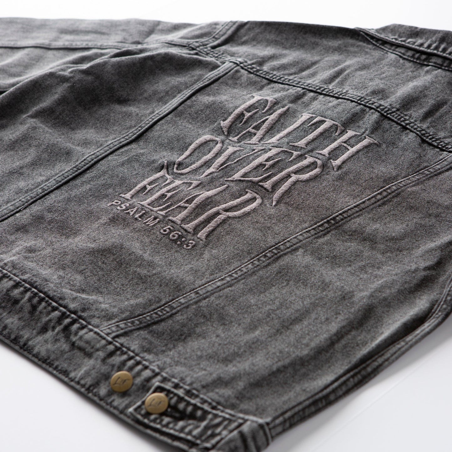 Vintage Washed Faith Over Fear Denim Jacket