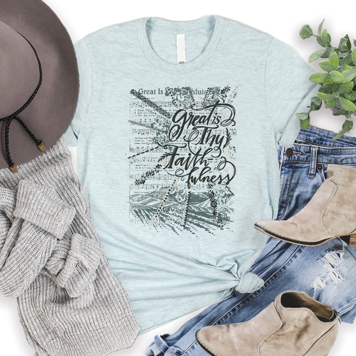 Great is Thy Faithfulness Tee - Heather Ice Blue - 20