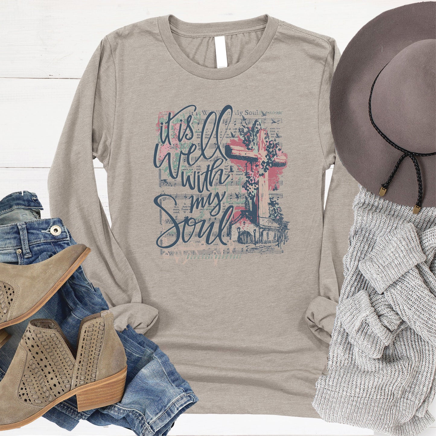 It is Well With My Soul Long Sleeve - Heather Stone - 20
