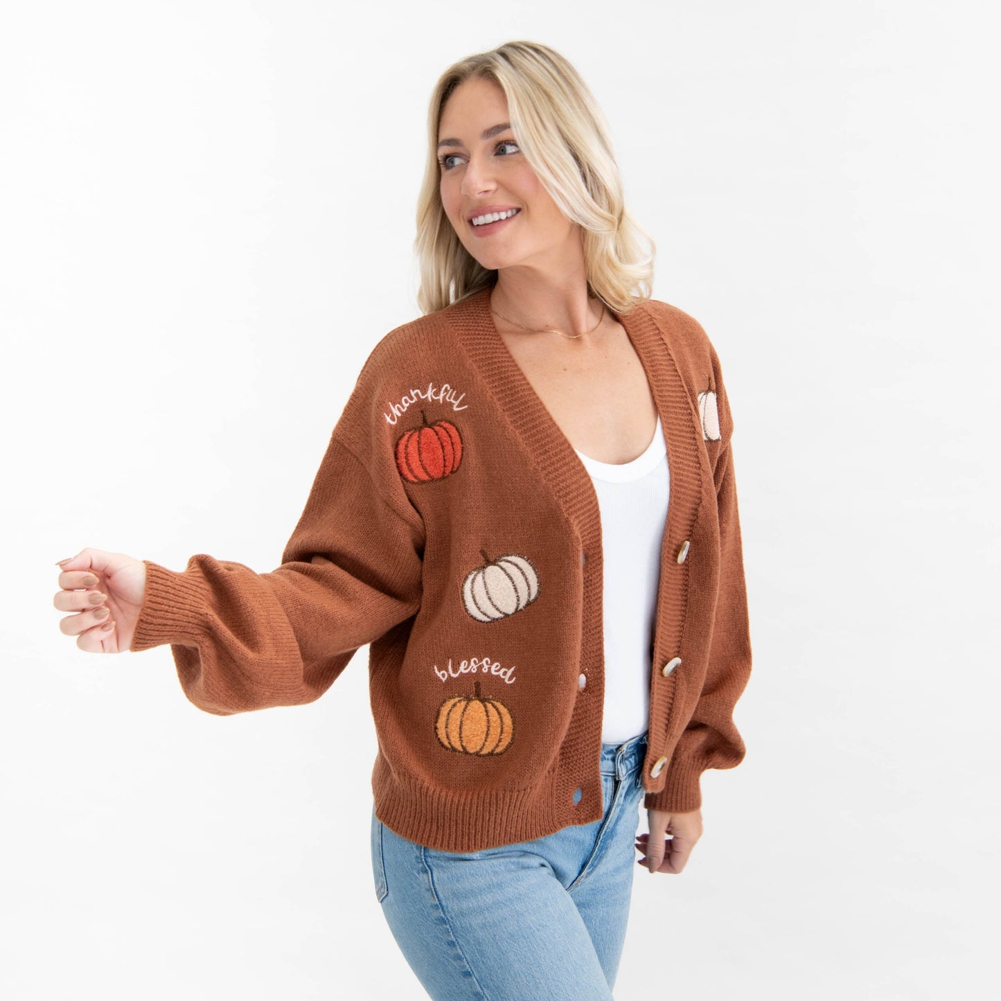 Thankful Grateful Blessed Pumpkin Cardigan