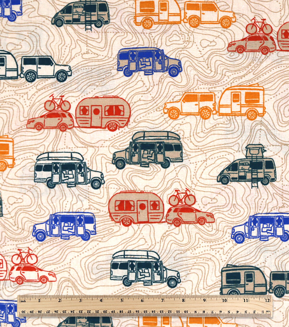 Beige Campers Novelty Cotton Fabric