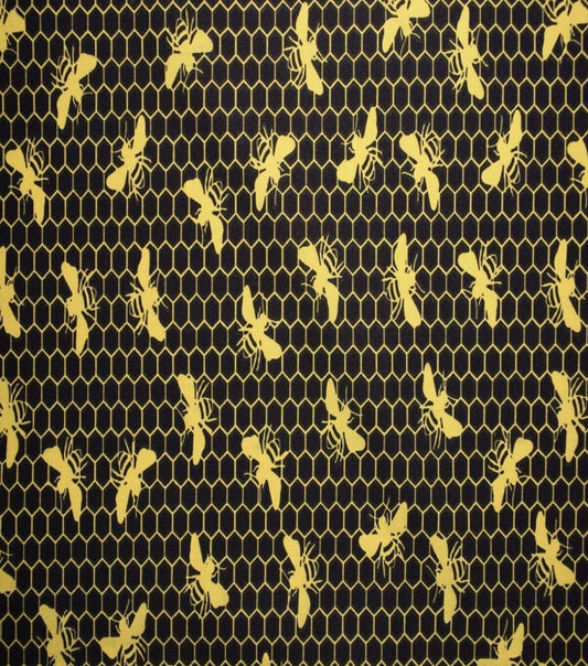 Bees on Black Honeycomb Quilt Cotton Fabric by Quilter s Showcase
