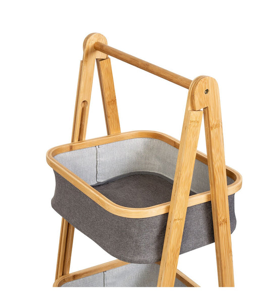 Honey Can Do 18 x 39 Bamboo   Gray Canvas 2 Tier Storage Caddy