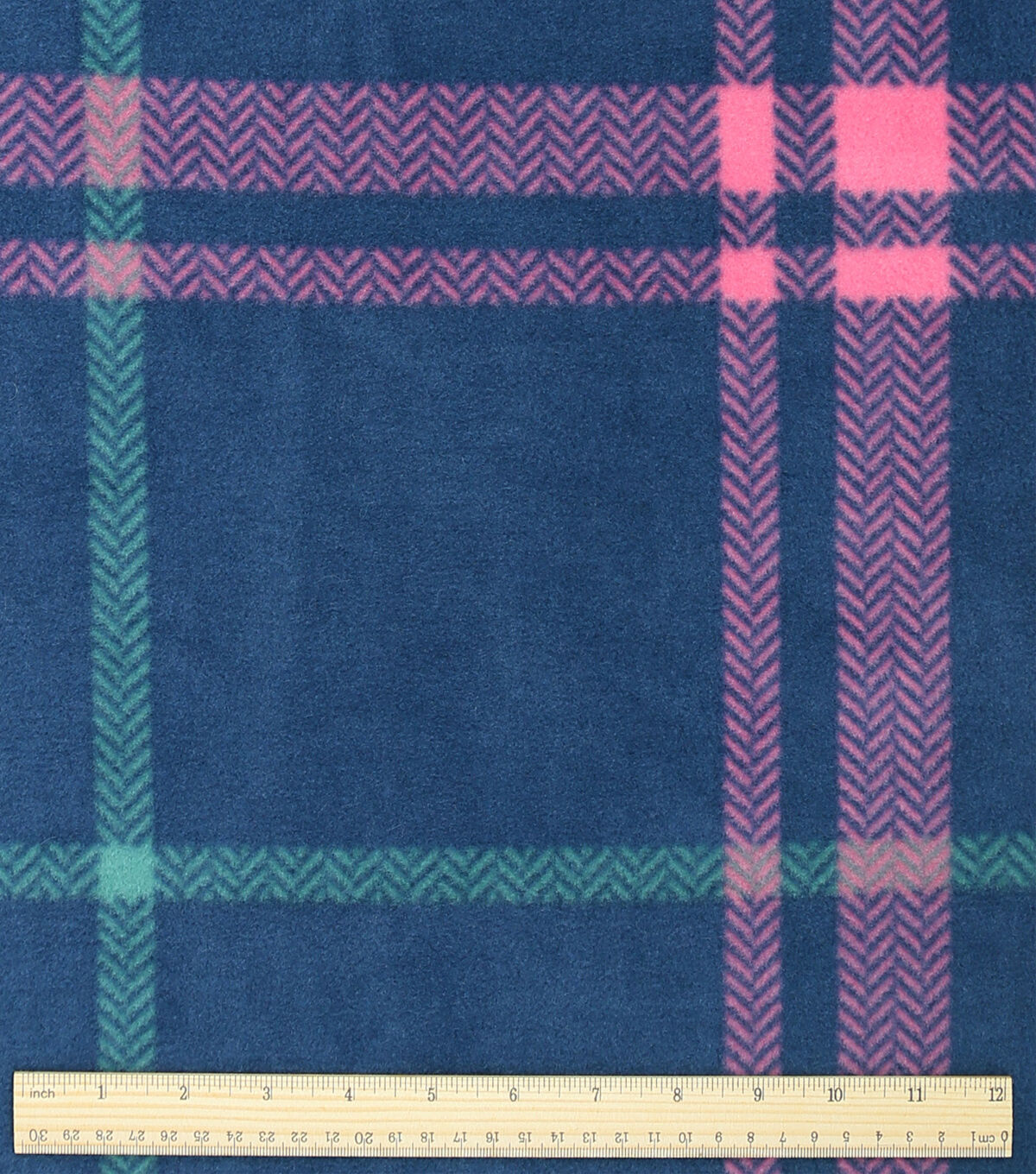 Neon   Pink Plaid on Blue Anti Pill Fleece Fabric