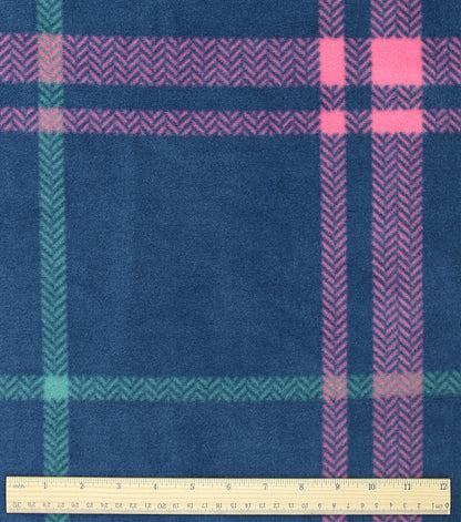 Neon   Pink Plaid on Blue Anti Pill Fleece Fabric