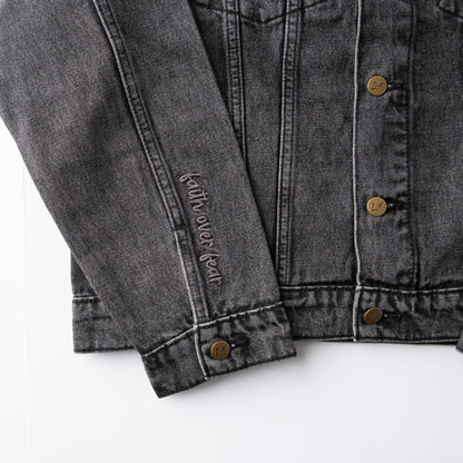 Vintage Washed Faith Over Fear Denim Jacket