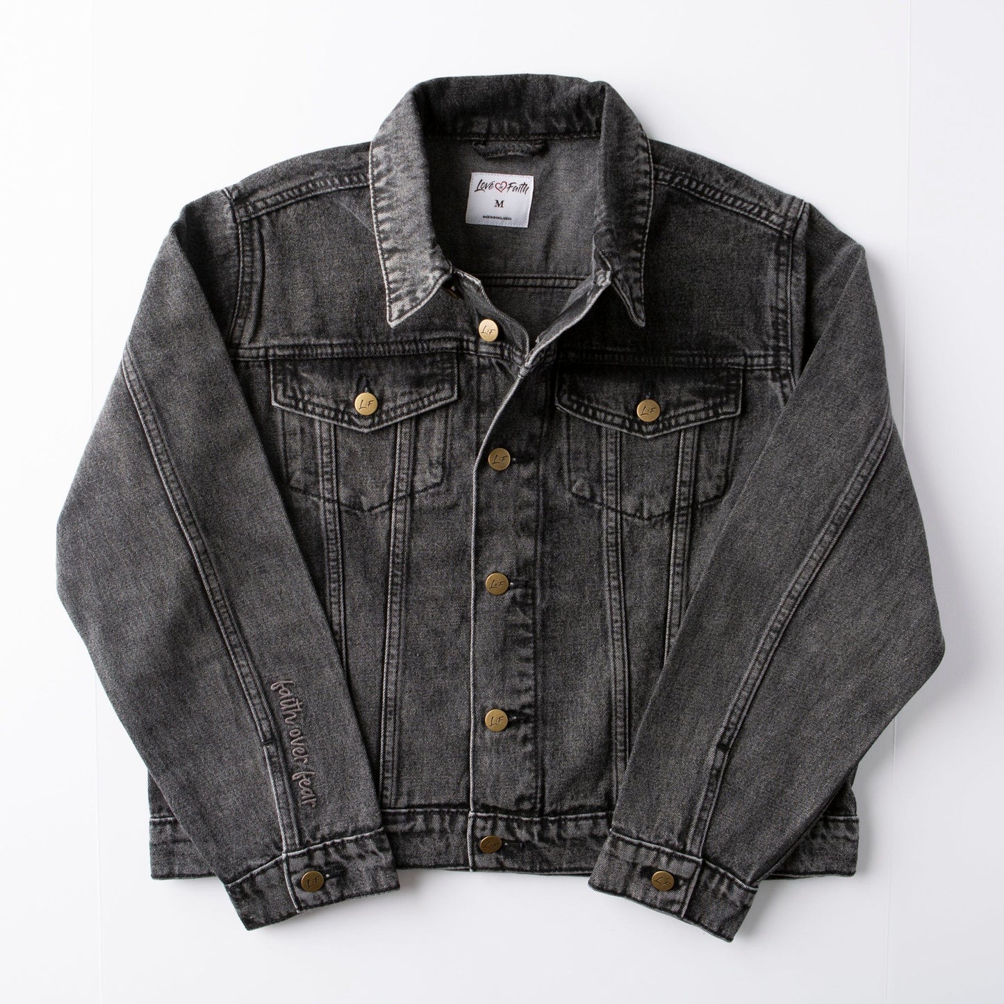 Vintage Washed Faith Over Fear Denim Jacket