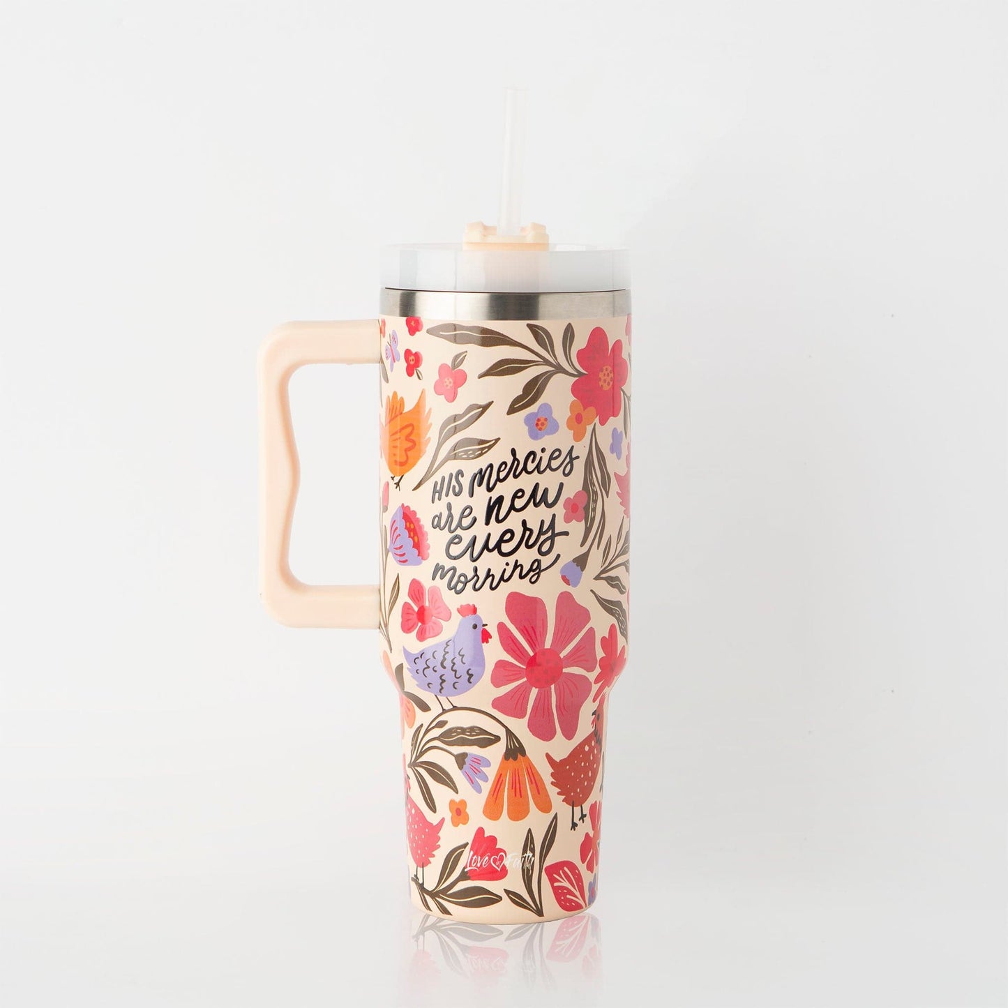 His Mercies are New All Over Stainless Steel 40oz Tumbler with Handle