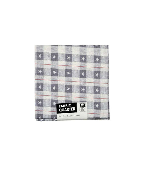 Americana Plaid Stars Navy Cotton Fabric Quarter