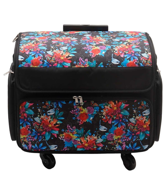 13 x 18 Floral   Butterfly on Black Rolling Sewing Storage Tote by Top Notch
