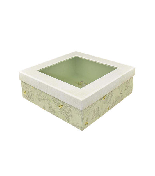 8.5 Bees on White   Green Storage Box With Window Lid by Place   Time