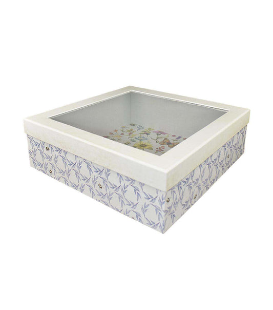 12.5 Bees on White   Blue Storage Box With Window Lid by Place   Time