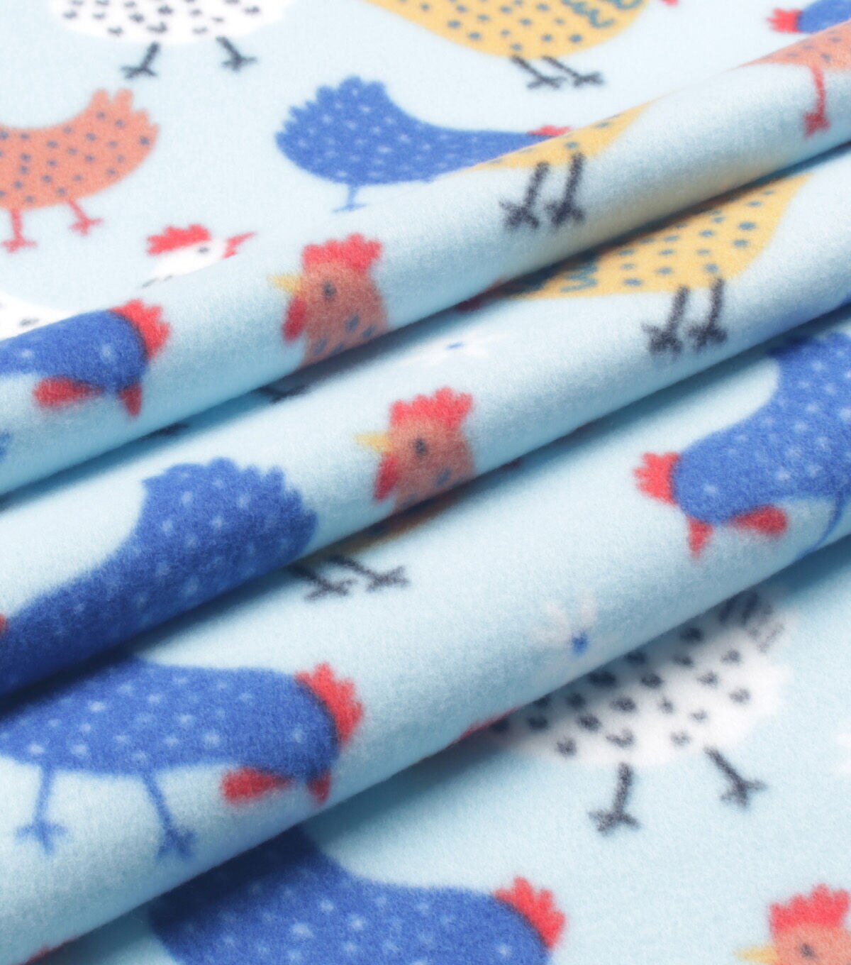 Chickens on Blue Blizzard Fleece Fabric
