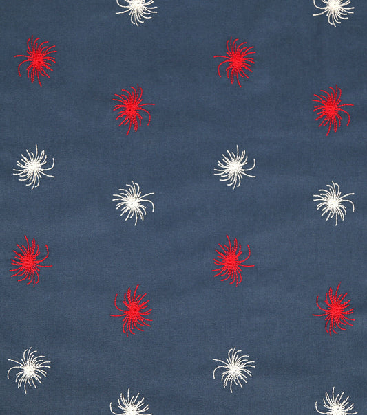 Blue Embroidered Firework Patriotic Cotton Fabric