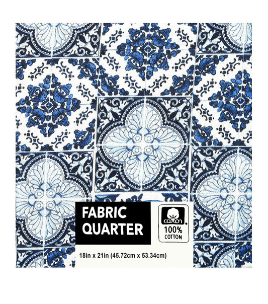 18 x 21 Blue Tiles Quilt Cotton Fabric Quarter 1pc by Keepsake Calico