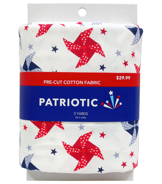 3yd Patriotic White Pinwheels   Stars Precut Cotton Fabric