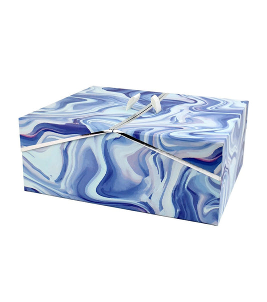 12 Blue Marble Rectangle Box With Double Door Lid   Metallic Trim