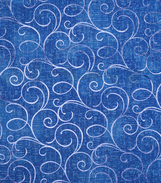 Blue Scroll Quilt Foil Cotton Fabric by Keepsake Calico