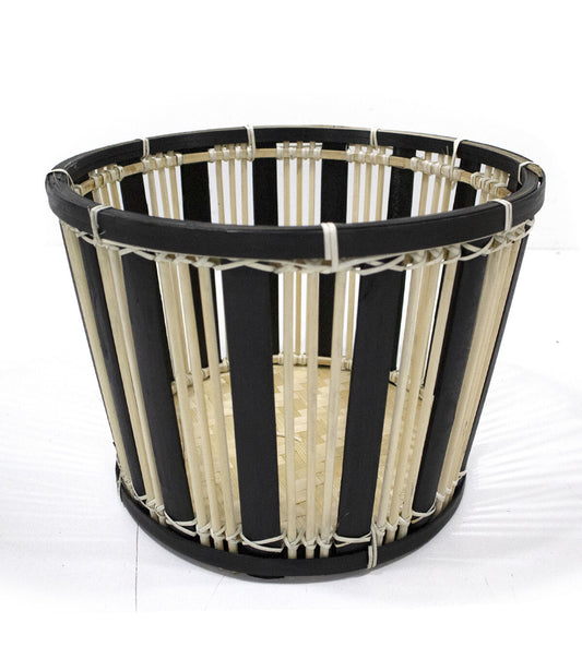 12 Natural   Black Striped Bamboo Woven Basket by Place   Time