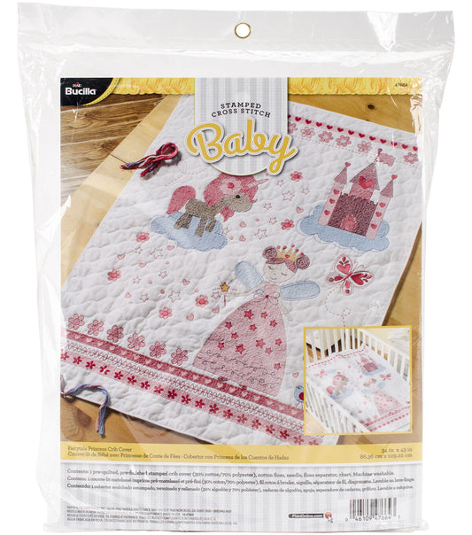 Bucilla 34 x 43 Fairytale Princess Crib Cover Stamped Cross Stitch Kit