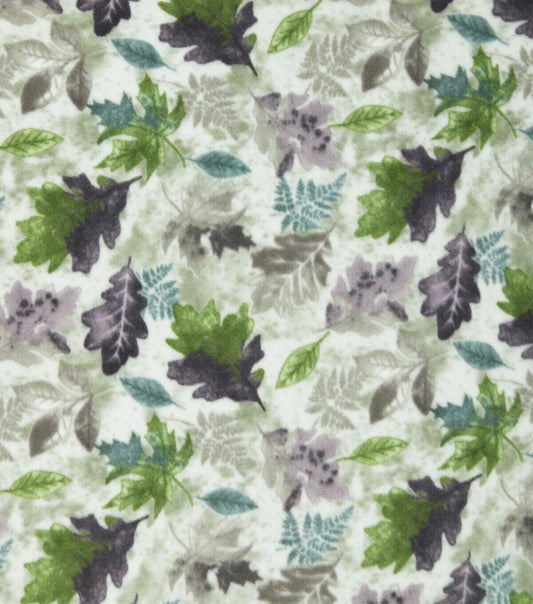 Green   Purple Leaves Anti Pill Fleece Fabric