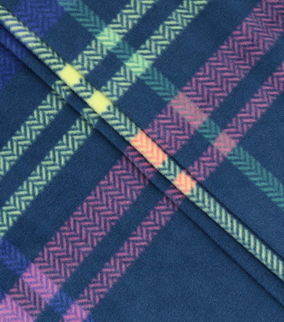 Neon   Pink Plaid on Blue Anti Pill Fleece Fabric