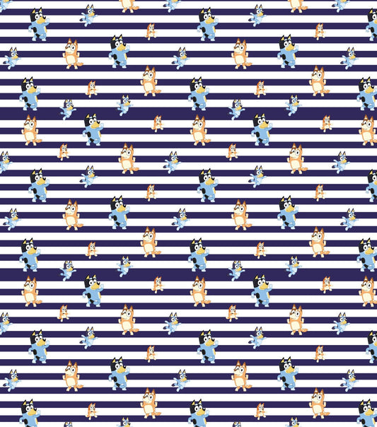 Bluey   Family White Stripe Dance Cotton Fabric