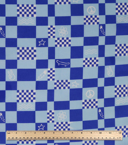 Checkerboard Blue Novelty Cotton Fabric