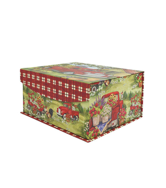 12 Red Truck With Flowers Flip Top Box by Place   Time