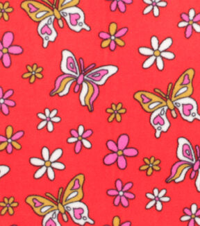 Flowers   Butterflies on Orange Anti Pill Fleece Fabric