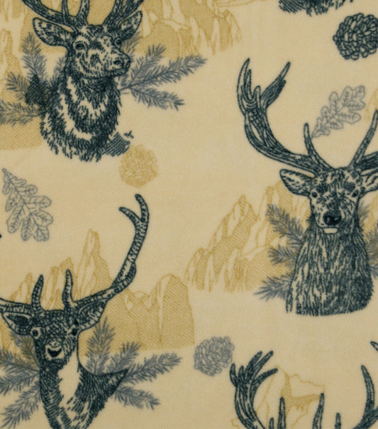 Deer   Mountains on Gold Anti Pill Fleece Fabric