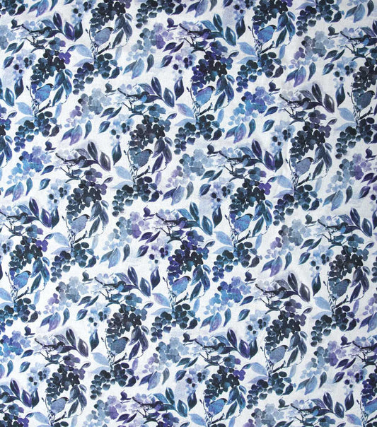 Blue Watercolor Leaves   Birds Quilt Cotton Fabric by Keepsake Calico