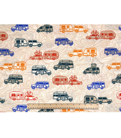 Beige Campers Novelty Cotton Fabric