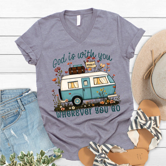 God is with you Camper V-Neck