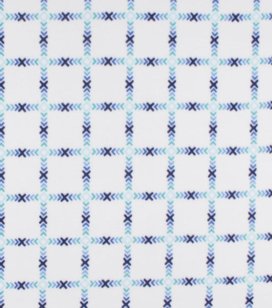 Blue Grid on White Anti Pill Fleece Fabric