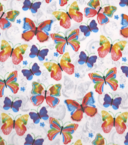 Orange   Blue Butterflies Anti Pill Fleece Fabric