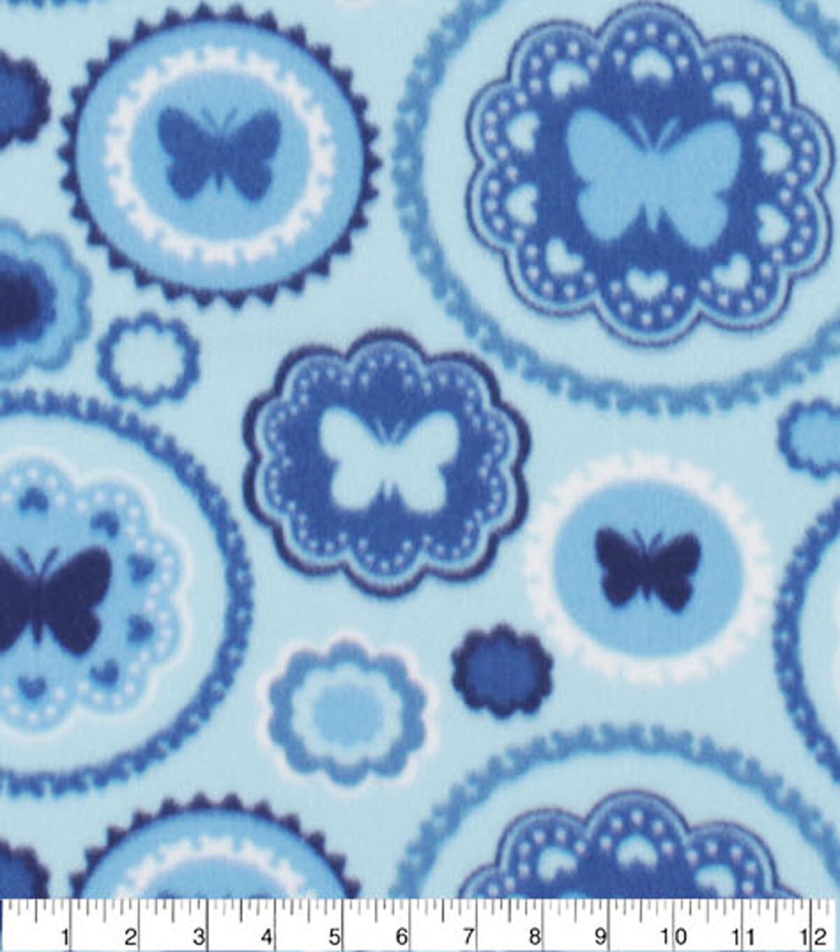 Blue Butterfly Circles Blizzard Fleece Fabric
