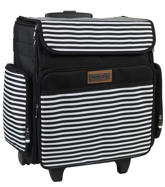 Everything Mary 15.5 Black   White Stripe Collapsible Rolling Craft Bag