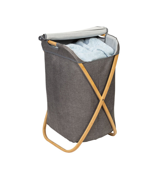 Honey Can Do 16 x 27.5 Gray   Natural Bamboo Folding Hamper With Lid