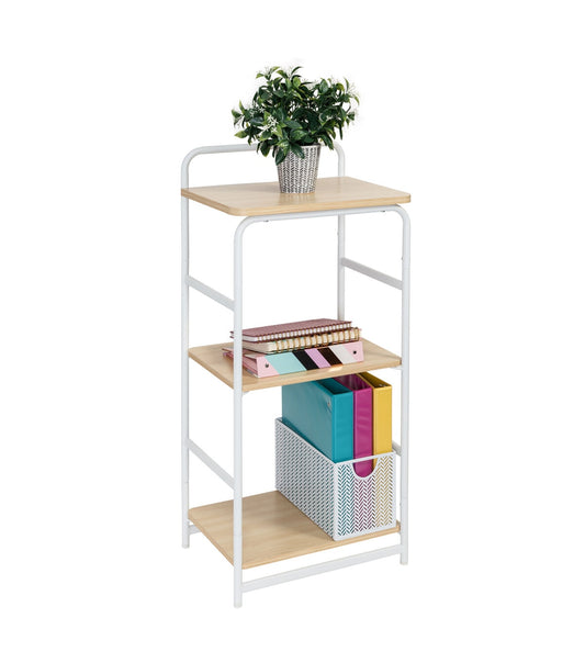 Honey Can Do 15.5 x 33.5 White   Natural 3 Tier Wood   Metal Shelf