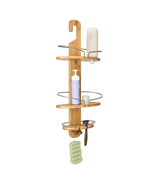 Honey Can Do 11.5 Natural   Chrome 3 Tier Bamboo Shower Caddy 10lbs
