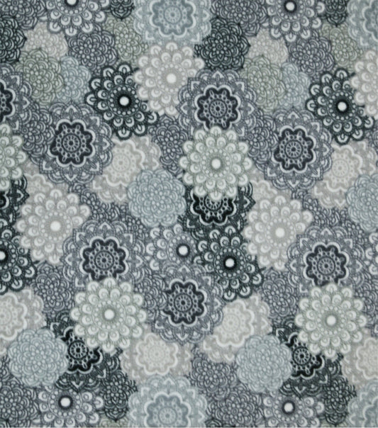 Gray   White Packed Medallions Anti Pill Fleece Fabric