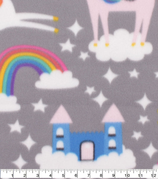 Blizzard Fleece Fabric Rainbow Unicorns   Castles