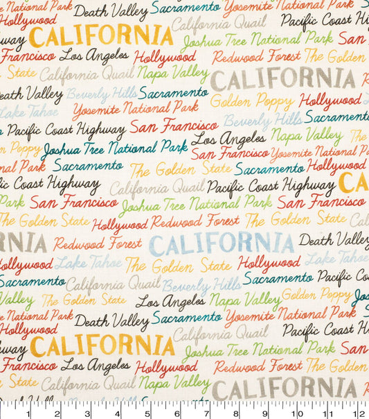 California Cotton Fabric Tossed Words