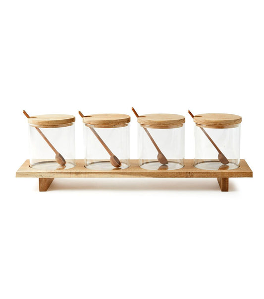 4ct Glass Jars   Wood Organization Shelf by Park Lane