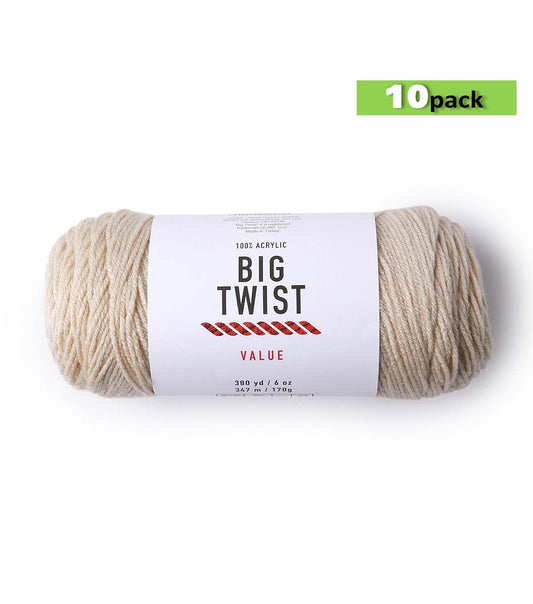 10pk Solid Cream Medium Weight Acrylic 380yd Value Yarn by Big Twist