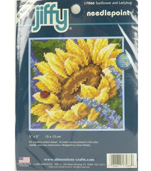 Dimensions 5 x 5 Sunflowe   Ladybug Mini Needlepoint Kit